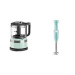 KitchenAid KFC3516IC 3.5 Cup Mini Food Processor, Ice & KHBV53AQ Variable Speed Corded Hand Blender, Aqua Sky