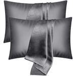 UQQU Satin Pillow Cases 2 Pack, Satin Pillowcase for Hair and Skin, Pillow Cases Standard Size, Super Soft Pillow Case with Envelope Closure (Silver Gray, 50 x 75 cm)