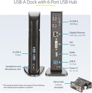 StarTech USB 3.0 Dual Monitor Docking Station – HDMI, DVI/VGA, 6 USB, Ethernet