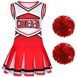 Doxrmuru Girls Cheerleader Costume Cheerleading Outfit for Halloween Party Birthday Gift (Red, 7-8 Years)