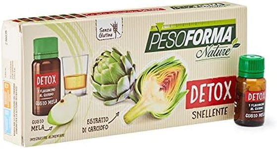 Pesoforma Nature Detox, Estratto di Carciofo Liquido, integratore per Rimettersi in Forma, al Gusto Mela, Formula Green, 6 Flaconcini, confezione per 1 Settimana