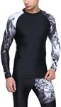 HUGE SPORTS Men's UPF50+ Rash Guard Long Sleeve Sun Protection Quick Dry Full Printed Swim MMA BJJ Shirt, Eagle, Medium