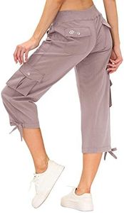 MoFiz Women's Cargo Capris Hiking Pants Lightweight Quick Dry Outdoor Athletic Travel Casual Loose Comfy Cute Pockets, 10-dusty Pink, Large