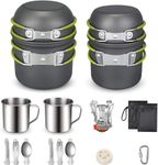 SYAMEET 19pcs Camping Cookware Mess Kit for 2 People, Lightweight Pot Pan Mini Stove with 2 Cups, Fork Spoon Kits for Backpacking, Outdoor Camping Hiking and Picnic