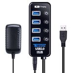 Tendak USB 3.0 Hub - USB Hub with 4 USB 3.0 Data Ports + 1 USB Smart Charging Port and Power Supply Adapter with Individual On/Off Port Switches for MacBook, Mac Pro, HDD