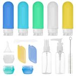 Beveetio 17 Pack Travel Bottles TSA Approved, 3OZ Leakproof Silicone Refillable Travel Size Containers for Toiletries, BPA Free Travel Accessories Tubes Cosmetic Shampoo