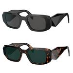 BUTABY Trendy Rectangle Sunglasses for Women Men Retro Sun Glasses Vintage Fashion Square Frame, Black Frame Grey Lens+leopard Frame Dark Green Lens, Medium