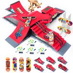 Fingerboard Skatepark Skate Park Kit, 6-in-1 Finger Skateboard Ramp Set Ultimate Parks Training Props with 4 Finger Skateboard 6 Finger Deck & Display Holder Finger Skate Toys for Kids & Adults Gifts