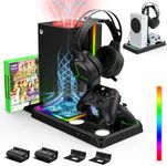 Vertical Charging Stand with Cooling Fan for Xbox Series X/S, Cooling Station Dock with 12 Game Storage Organizer, Dual Controller Charger Station & Headphone Holder, 2X1400 mAh Rechargeable Battery