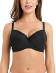 LIQQY Women's Plus Size Bra Curvy Signature Lace Push-up with Underwire Contour Bra 34D-44FF (Black, 34FF)