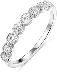 FWM Moissanite Wedding Band 925 Silver Bezel Set Stackable Thin Diamond Band Rings for Women Size 8