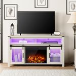 WAMPAT Farmhouse Fireplace TV Stand for 65+Inch TV,Highboy Entertainment Center with 23" Electric Fireplace&Mesh Barn Doors,Media Console Table with RGB LED Lights for Living Room,Antique White