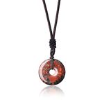 AmorWing Adjustable Brecciated Jasperx Round Donut Stone Pendant Necklace