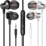 MAS CARNEY 【2-Pack, Black+White】 WI7 Wired In-Ear Earphones,Earphones with 3.5mm Plug, Stereo Earphones with Microphone and Volume Control