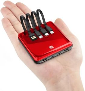 Power Bank with Built in Cables, 10000mAh Slim Portable Charger LED Display, Small External Battery Pack with 4 Inputs and 5 Outputs Phone Charger for iPhone Samsung Huawei iPad etc