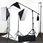 ePhoto 10x12 White Muslin Support Boom Hair light Stand with 3 Softbox Photography Video Lighting Kit H9004SB-1012W