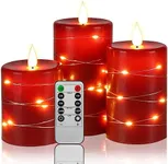 Da by Flameless Candles, LED Candles, 3-PCS Battery Candles,Timer Function, Real Wax(Red)…