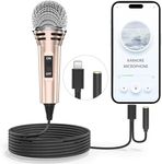 NICHOM 4.3 INCH Mini Microphone for iPhone iPad, Portable Small Handheld Microphone for Video Recording,Karaoke Singing,Vlogging,Chatting,Podcasting YouTube with Sponge Cover (Rose Golden)