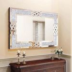 Rectangle Decorative Venetian Wall Mirrors: Elegant Artistic Look 5mm Thick Large Silver Hung Mirrors 90x60x2.5cm Hand Polished Bling Crystals Embedded Walls Mirror Furniture Decorative