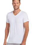 Jockey Men's Undershirt Slim Fit Cotton Stretch V-Neck T-Shirt - 2 Pack, White, L