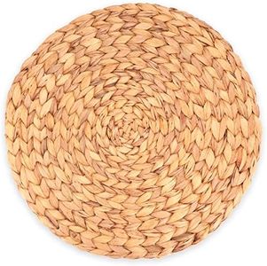 Decorasian Set de table en jonc de mer (jacinthe d’eau tressée) - 35 cm - Lavable - Rond, naturel, Lot de 6
