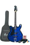 Hovner Carlton Left Handed Rosewood Fretboard Blue Semi Acoustic Guitar With Bag,Strap,1 Set of Extra Strings and 2 Picks (Blue) v2