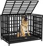 SHUSHIM 48 Inch Heavy Duty Dog Crate Kennel with Wheels, High Anxiety Indestructible Dog Crates for Large Dogs, XL XXL Extra Large Dog Crate with Removable Plastic Tray, Two Locks (Black, Square)