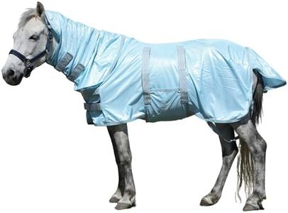 Gallopoff Fly Sheet for Mini Horse/Pony/Foal & Weanling/Yearling/Donkey - Detachable Neck Cover & Belly Wrap, Lightweight Airflow Mesh Summer Sheet for Pasture & Stable, UV Protection Cyanblue 58"
