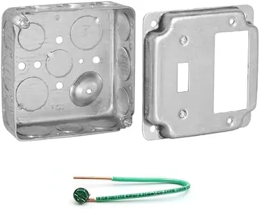 (Pack of Box and Cover) AP-12085, 4" Square Electrical Box, 1 Toggle, 1 Decora Switch Exposed Work Cover, Crushed Corners, Drawn Construction, Ten 1/2", Six 3/4" Knockouts, 1-1/2" Deep, 2-gang