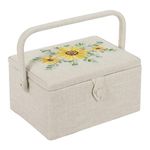 Hobby Gift Medium Sewing Box Organiser with Handle - Cotton Basket Sewing Storage Box, Craft Storage Boxes with Compartments for Tools & Accessories - 18.5 x 25.5 x 14.5cm, Sunflower