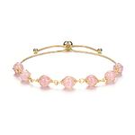 JSDDE Natural Rose Quartz Crystals Bracelet 14K Gold Reiki Healing Crystal Gemstone Adjustable Link Bracelets for Women Girls