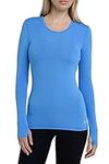 TCA Women's Stamina Long Sleeve Lightweight Running Top with Zip Pocket and Thumbholes - Azure Blue, M