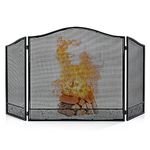 COSTWAY 3 Panel Folding Fire Guard, Large Fireplace Screen Fence with Flexible Hinges, Wrought Iron Mesh Spark Fire Panels for Wood and Coal Firing, Stoves, Grills (Grass Pattern, 93 x 59cm)