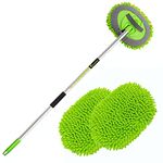 GreatCool 62" Car Wash Brush Mop Kit With Long Handle, 2 in 1 Chenille Microfiber Sponge Mitt Cleaning Detailing Duster for Washing Cars Truck SUV RV Caravans and Household, Scratch Free(2 x Mop Head)