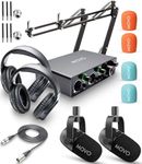 Movo Podcast Equipment Bundle for 2 with USB Audio Interface and 2 CastMic Dynamic Podcast Microphone Bundle with Mic Boom Arms and Headphones for Podcasting, Streaming, and Musicians - Podcast Kit