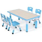 MAMIZO Children's Table with 4 Chairs, Height Adjustable, Table Chair Set for Nursery and Children's Room, Plastic Children's Furniture, Seating Set for Boys Girls from 2 Years, Blue