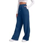 Wide Leg Joggers for Women UK Tracksuit Bottoms Sweatpants Casual Straight Leg Jogging Pants Baggy Elastic High Waist Loose Sweats Joggers Plain Running Gym Workout Yoga Pants Blue L