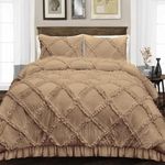 Exquisitely Superior Soft Diamond Ruffle Rajai/Duvet/Quilt Cover 3 PCS Set with Zipper, 100% Egyptian Cotton (1 Duvet Cover and 2 Pillow Cases) 400 Thread Count- King Size Taupe Solid