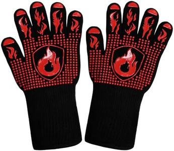 BBQ Oven Gloves, Black, Double-Sided Silicone, Non-Slip Super Grip, Heat Resistant, Machine Washable, with Hanging Hook, 1 Pair (Red)