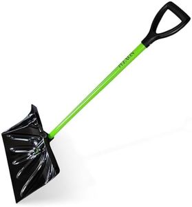 PLEXON Snow Shovel for Driveway Car Deck, Plastic Snow Pusher for Snow Removal, Ergonomic Lightweight, Home Garage, 48" Length 17" Blade D-Grip Handle Black Green