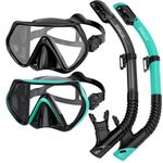 Snorkel Set Adults, Snorkeling Mask Diving Scuba Gear Swim Goggles with Nose Cover and Dry Top Snorkel Tube Kit 180° Panoramic View Tempered Glass