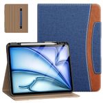 MoKo Case for iPad Air 13 Inch M2 2024 & iPad Pro 12.9 2022/2021/2020/2018 with Pencil Holder, Premium Leather Folio Stand Cover for iPad Air 13"/iPad Pro 12.9" 6th/5th/4th/3rd Gen, Denim Blue & Brown