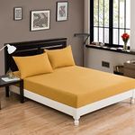 DaDa Bedding Luxury Warm Yellow 14" Depth Cotton Fitted Sheet - Dark Elegance 100% Cotton w/Pillow Cases Set - Neutral Solid Mustard Yellow - King - 3-Pieces