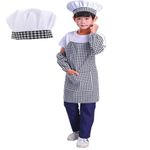 Fancyclub Polyester Children Chef Costume Baby Chef Apron + Hat For Kids Dress|| Chef Cook Apron Costume (8-9 Years, Black Check Apron With Sleeves)