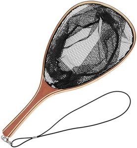 Hipicute Fly Fishing Net, Trout Net, Wooden Frame Fly Fishing Landing Net with Soft Rubber Mesh for Catch and Release, Lightweight Fish Net for Trout Bass, Fly Fishing Gear for Stream Fishing