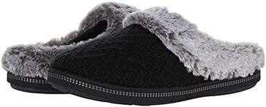 Skechers Women's Cozy Campfire Home Essential Slipper, Black Sweater Knit/Faux Fur, 7 UK