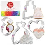 Wedding Cookie Cutter Set - 4 Piece - Wedding Dress, Wedding Cake, Diamond Ring and Heart - Ann Clark - US Tin Plated Steel