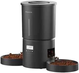 Miaosical Automatic Cat Feeder for 2 Cats,4.2L Flexible Schedule,6 Meals/Day,1-12 Portions/Meal,Dual Power Auto Dual Pets Feeder Dry Food Dispenser,10S Voice Record (Black,4.2L+Basic 2 Bowls)