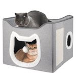 UNKJIN Cat House, Cat Beds for Indoor Cats, Foldable Cat Cave with Fluffy Ball and Scratching Pad, Cat House Indoor for Multi Small Pets, Grey