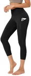 ODODOS Women's High Waisted Cropped Yoga Leggings with Pockets, 23" Inseam Tummy Control Workout Running Yoga Pants, Black, X-Small